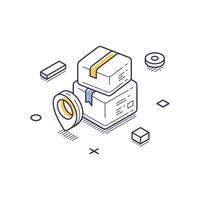 Modern isometric line art icon representing a delivery service with packages and location markers vector