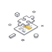 Business solution isometric line art icon featuring a puzzle piece with a document vector