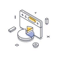 Online marketing icon featuring isometric line art with graph and chart elements vector