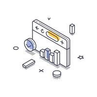 Data analysis icon featuring isometric line art for visual representation of analytics vector