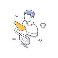 Isometric social media interaction icon featuring a user and messaging elements vector