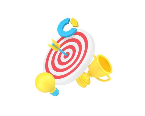 Achievement goal target success win business analyzing darts game 3d icon realistic