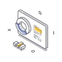 Isometric line art icon representing data analysis in a modern design style vector