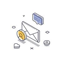 Isometric line art icon depicting social media communication elements in a modern design vector