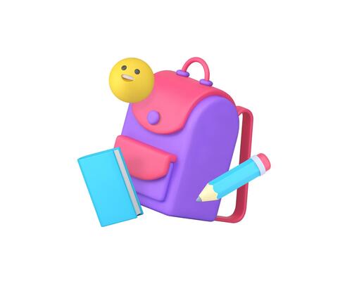 Back to school student education backpack and book 3d icon realistic illustration