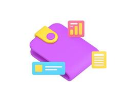 Wallet budget balance analyzing financial accounting statistic 3d icon realistic illustration vector