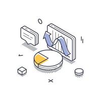 Modern isometric line art icon depicting data analysis in format with infographic elements vector