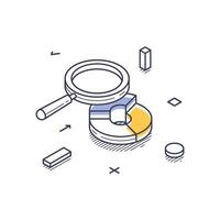 Explore the isometric line art icon representing data analysis with clear design elements vector