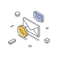 Icon illustration representing online marketing strategies using isometric line art design vector