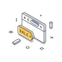 Explore online shopping with this isometric line art icon representing a store sale event vector