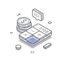 Online payment budget calculation using isometric line art design for financial management vector