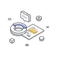 Data analysis isometric line art icon showing various elements in a clear design vector