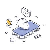 Icon representing internet security in isometric line art design with cloud storage vector