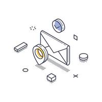 Isometric line art icon depicting a delivery service with location tracking vector