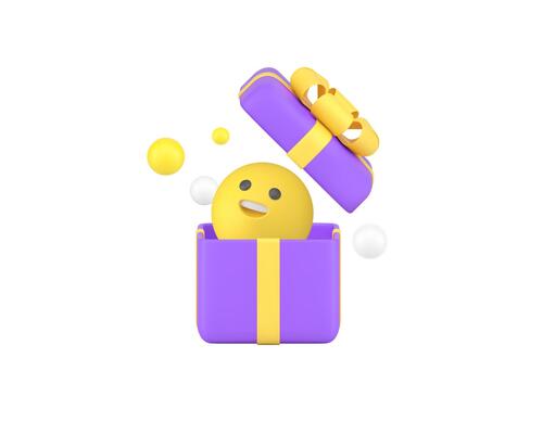Comic present open festive gift box with smiley emoji 3d icon realistic illustration