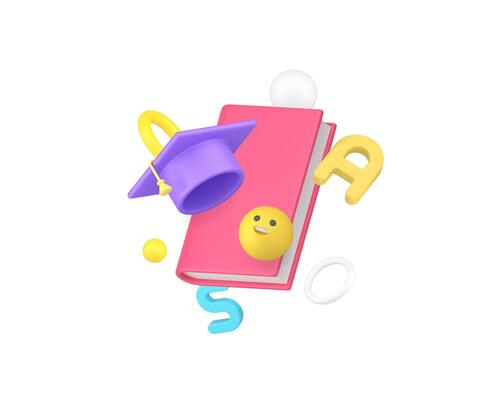 Learning education graduation student studying book literature 3d icon realistic illustration