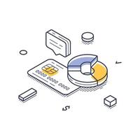 Visual representation of finance and banking concepts in isometric line art style vector