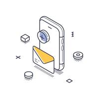 Innovative isometric line art icon representing online marketing strategies and communication tools vector