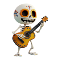 Cartoon skeleton playing guitar on transparent background png