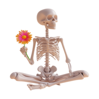 Skeleton sitting in lotus position with a flower png