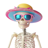 Skeleton wearing a hat and sunglasses on a transparent background png
