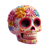 Skull with colorful flowers on it and paint on it png