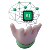 A hand holding an ai chip and a brain png