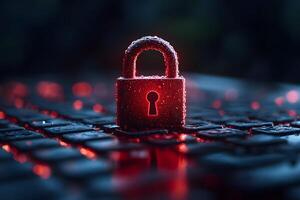 Cybersecurity and Data Protection Concept with Red Padlock on Keyboard photo