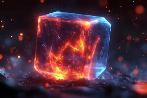 Fiery Ice Cube Concept - Surreal Elemental Design for Fantasy Art and Graphics photo