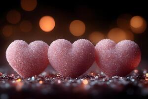 Romantic Valentine's Day Concept with Sparkling Sugar Heart Decorations photo