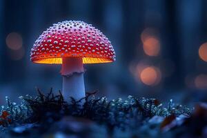 Glowing Mushroom in Mystical Forest Setting for Nature Photography photo