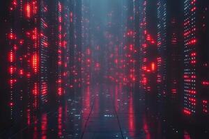 Futuristic Digital Data Center with Red LED Displays for Technology and Security Concepts photo