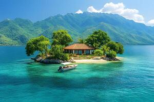 Tranquil Tropical Island Getaway with Lush Greenery and Serene Waters photo