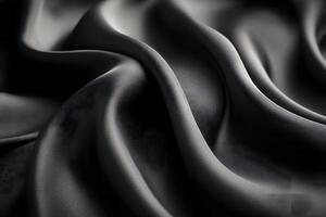 Luxurious Black Silk Fabric with Elegant Waves for Design and Textiles photo