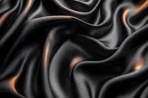 Luxurious Black Silk Fabric with Elegant Folds for Fashion Design and Textile Concepts photo