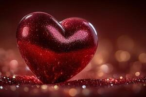 Shimmering Red Heart with Warm Bokeh for Valentine's Day Design photo