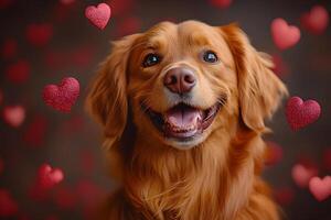 Adorable Dog Surrounded by Floating Hearts for Valentine s Day-Themed Design photo