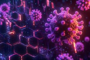Futuristic Visualization of Virus Structure in Hexagonal Digital Space photo