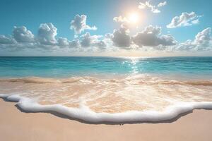 Serene Beach Scene with Gentle Waves and Sunny Sky for Relaxation Themes photo