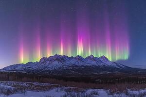 Aurora Borealis Over Snow-Capped Mountains at Night photo