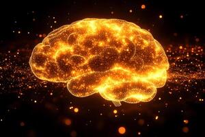 Digital Representation of a Glowing Brain Concept in a Neural Network Style for Tech Innovation photo