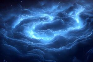 Mystical Blue Cloudscape in Starry Night Sky for Cosmic Art and Design photo