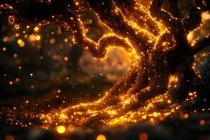Magical Enchanted Tree with Glowing Lights in a Mystical Forest Setting photo