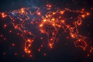 Global Network Connections - Digital World Map Visualization for Technology and Data Communication photo