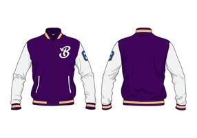 Front and back view of letterman jacket template vector