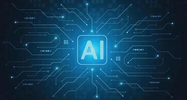 Abstract futuristic artificial intelligence chipset on circuit board in digital concept technology for web, banner, card, cover vector