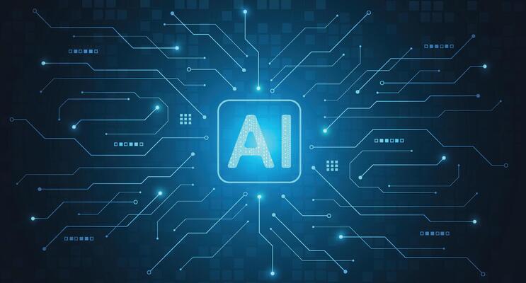 Abstract futuristic artificial intelligence chipset on circuit board in digital concept technology for web, banner, card, cover