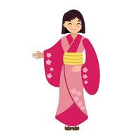 Beautiful Japanese girl in a kimano. White background, isolate vector