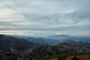 Stunning mountain landscape of the Picos de Europa seen from the Covadonga ascent in Asturias photo
