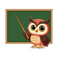 Cute Owl Instructor with Blackboard, illustration of an owl standing in front of a blackboard, teaching with a pointer in hand vector